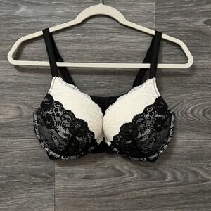 Victoria Secret Dream Angels Plunge Bra Push Up 38D Lace Black White Underwire